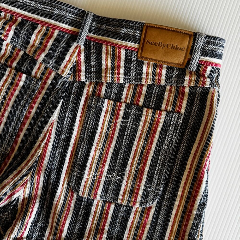See By Chloe Jacquard Stripe Cotton Denim Shorts EU 40 Boho Retro Festival Indie - Picture 16 of 16